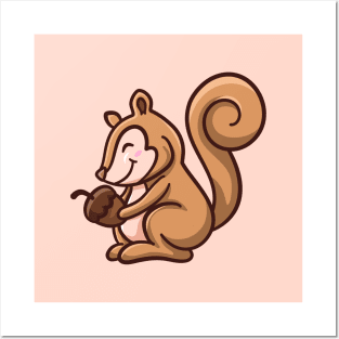 cute squirrel holding a nut Posters and Art